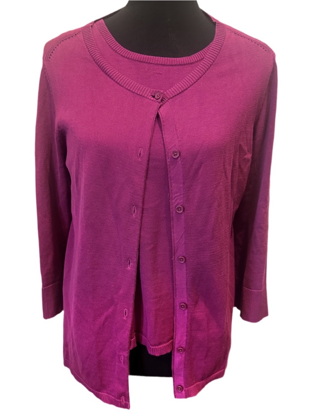 Coldwater Creek Magenta Button-Front Cardigan Twin Set Silk Cotton Blend M